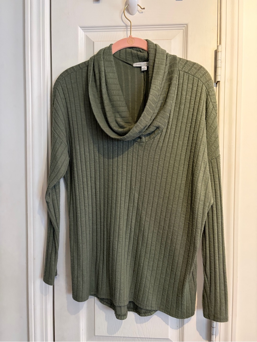 Green Envelope Olive Ribbed Cowl Neck Sweater